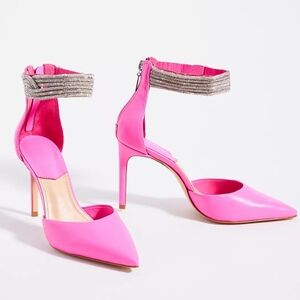 NWT SCHUTZ Linara Pink Leather Crystal Embellished Ankle Strap Heels 8.5